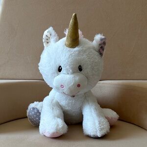 Adorable White Unicorn Plush with Gold Horn